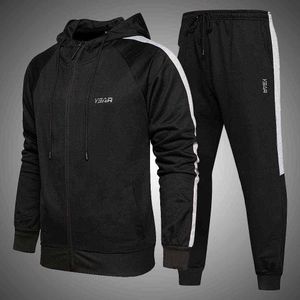 Hommes automne deux pièces ensemble décontracté sport costumes hommes survêtement Jogging costume sweats à capuche et pantalons ensemble hommes ensembles vêtements de sport 210603