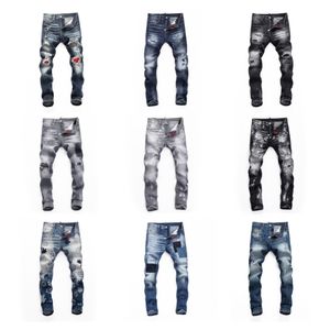 Men Badge Rips Stretch Jeans Black Fashion Fits Slim Motociclo Motociclo Pantalones de mezclilla Panel para pantalones Hip Hop Size28-38 13 Stys