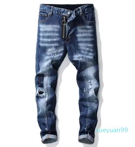 Hommes Badge Rips Stretch Jeans Noir Mode Homme Slim Fit Lavé Motocycle Denim Pantalon Panneaux Hip HOP Pantalon