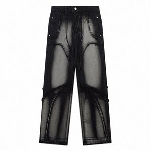 Jean Baggy pour hommes, pantalon en Denim, Design à bords bruts, Y2K Fi Harajuku Goth, Streetwear, pantalon à jambes larges, unisexe H02A #