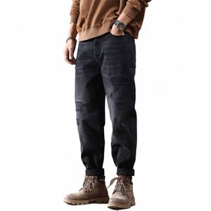 Mannen Baggy Gescheurd gat denim broek Mannelijke Verdeelde Harem Jeans Oversize 40 Hip Hop Cropped jean broek Doen oude Stijl Joggers p9l4 #