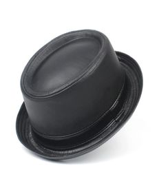 Chapeau Fedora en cuir pour hommes, noir, tarte au porc, à la mode, melon plat, Porkpie, taille supérieure S M L XL8758778