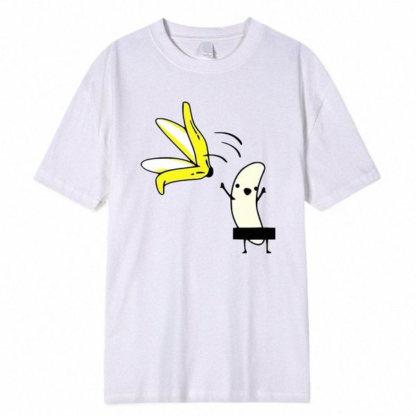 Hombres Banana Disrobe Abrigo Camiseta con estampado divertido Humor de verano Broma Hipster Camiseta Soft Cott Camisetas casuales Trajes Streetwear W4hW #