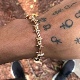 Mannen Bangle Open Manchet Twist Thorns Wire Pulsa Titanium Staal Geometrische Armband Armbanden 17-19cm Barbed Sieraden Hip Hop Bangle Q0722