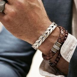 Bracelets pour hommes/acier inoxydable/Vintage/cuir/mode/Bracelets Bracelets fils de tressage torsadés bracelet de manchette prix incroyable 240110