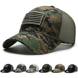 Capas de béisbol Cap American Flag Camuflage Patchwork bordado de béisbol Baileball Gat Be Net Gattable Outdoor Sun Gorras 240415