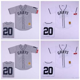 Men Baseball Grays Negro Jerseys 20 Josh Gibson Homestead National League Cool Base Team Kleur Gray Wit gestikte ademende topkwaliteit