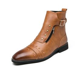 Bottes de base pour hommes en cuir PU Vintage mode hommes chaussures Zip hiver automne bottines bottes de moto pour hommes grande taille 38-46 pour garçons bottes de fête