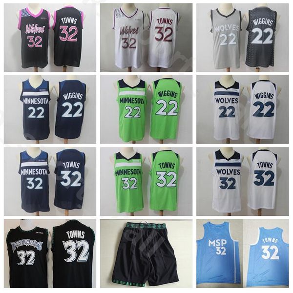 Men de basket-ball Anthony Towns Jersey Andrew Wiggins Edition a gagné City Navy Blue Black Blanc Green All Ed Pant Short