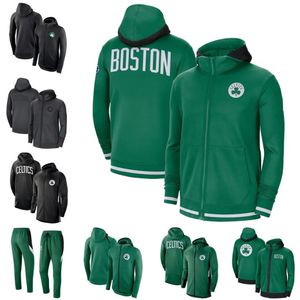 Chaquetas de baloncesto para hombre Jason Tatum Jaylen Brown Showtime Therma Flex Performance Sudadera con capucha de entrenamiento con cremallera completa 201P