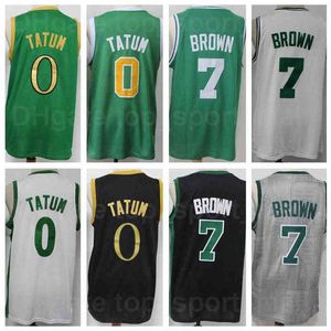 Heren Basketbal Jaylen Brown Jersey 7 Jayson Tatum 0 Ademend Puur katoen Zwart Groen Wit Grijs Teamkleur Away ans Excellent Q