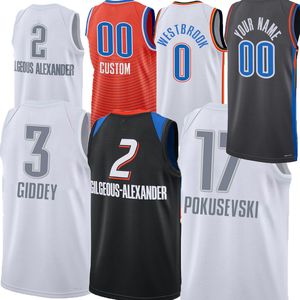 Maillot de basket-ball pour hommes Josh Giddey Shai Gilgeous Alexander Chet Holmgren Russell Westbrook Jaylen Williams Darius Luguentz Dort Isaiah Joe Gordon Hayward maillots