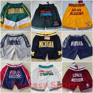 Pantalones cortos de Michigan Pantalones cortos de baloncesto Georgetown Hoyas Merion High School Flint Tropics Carolina del Norte St. Vincent Mary Bolsillo con cremallera Buena costura