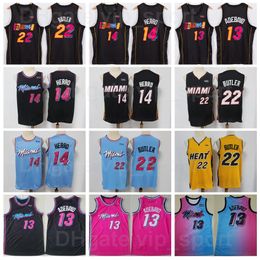Men Basketball Jimmy Butler Jersey 22 Bam Ado 13 Tyler Herro 14 Ademend blauw geel zwart roze team weg voor sportfans Pure katoen goede kwaliteit te koop