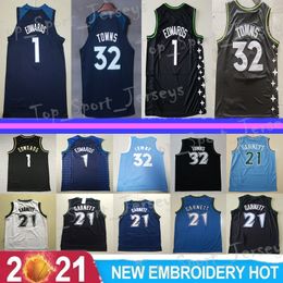 Hommes Basketball Kevin Garnett Jersey 21 Edwards 1 Karl Anthony Towns 32 Vintage Respirant Tous les maillots de basket cousus