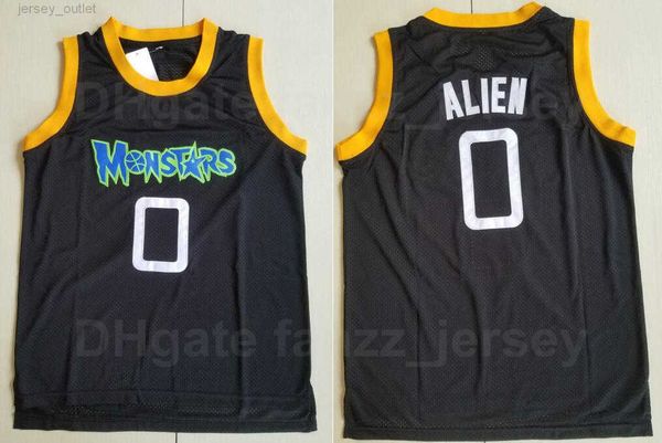 Hommes Basketball Monstars 0 Alien Moive Jerseys University Team Away Couleur Noir Tous les sports cousus respirant pur coton couture collège de haute qualité