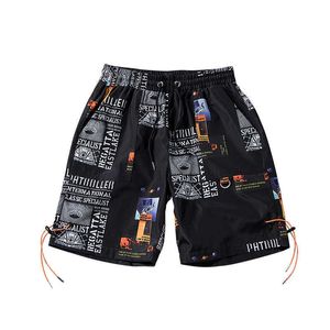 Heren basketbal broek dunne print shorts reizen snel droge vakantie zwart bord 2021 zomer surfen strand x0705