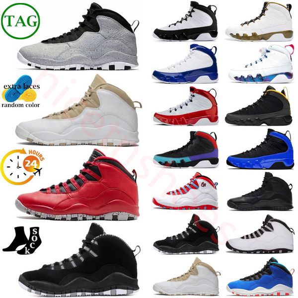 Männer Basketballschuhe 9S Jumpman 10 Bred University Gold Gym Chile Red UNC Cool Particle Grey Black Gum Racer Blue Statue Anthrazit Sport Sneakers Trainer Größe 47