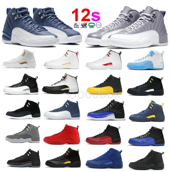 Chaussures de basket-ball pour hommes Indigo 12s Playoff 12 Stealth With Box Flu Game Dark Grey black Taxi Gym Red The Master Twist Triple Black Mens Shoe University Blue Sports