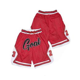 Men Basketball Shorts cabra 23 elasticidad de cordón de dibujo Cuatro cremalleras de bolsillo bordado al aire libre pantalones de playa rojo 240416