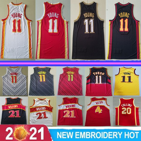 Hommes Basketball Trae Young Jersey 11 John Collins 20 Dominique Wilkins 21 Spud Webb 4 Fernando 24 Vintage Tous les maillots de basket cousus