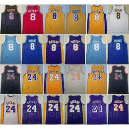 Heren Basketbal Vintage Bryant Throwback Jerseys 8 All Stitch Retro Geel Paars Wit Zwart Blauw Rood Beige Teamkleur Sport Fans Ademend Katoen Uniform