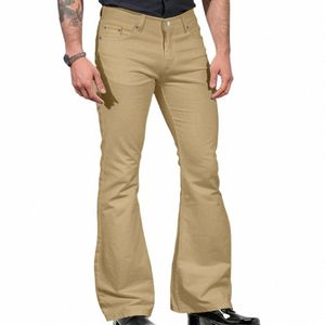Hombres Bell Bottom Pantalones elásticos Slim Fit Bell Bottoms Vintage Bell Bottom Jeans de pierna ancha Color sólido para Fiable d39l #