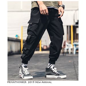 Hommes ceinture Ankel longueur Joggers pantalon salopette hommes japonais Streetwear Baggy pantalons de survêtement poches noir pantalons de survêtement taille asiatique