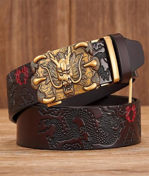Hommes ceinture en cuir véritable de haute qualité en peau de vache à la main ceintures Dragon chinois pressé sangles hommes ceintures de créateur 2203157306381