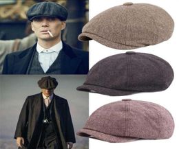 Men Beret Vintage Herringbone Gatsby Tweed Peaky Blinders Hat Newsboy Beret Hat Spring Winter Flat Béret HAPS Q0703312D22947444144