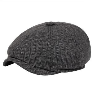 Mannen Beret Vintage Herringband Gatsby Tweed Hat Sboy Beret Hat Spring Pe Peaked Hats 220513