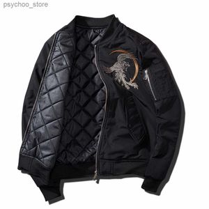 Hommes Biker Vestes Manteau De Broderie Hommes Sukajan Yokosuka Veste Souvenir Mode Jeunes Bomber Vestes Streetwear Uniforme De Baseball Q230826