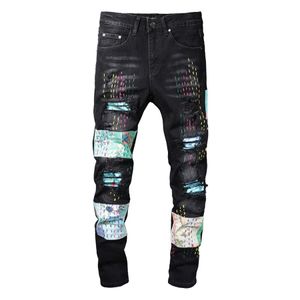 Hommes Biker Jeans Slim Fit Patch Haute Qualité Hommes Noir Denim Pantalon Jean Casual Pantalon Grande Taille 28-40