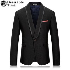 Hommes noir Blazer veste Slim Fit Style marque de mode vêtements de scène col châle hommes décontracté bal Blazers DT039