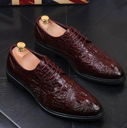 Hommes en dentelle noire dans Marier Italien Oxford Leather Crocodile Print Party Business Dress Chaussures A32 523 PRT BUSSESSS 244