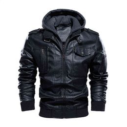 Men Black Motorcycle Leather Jacket Casual Faux PU Oversized Hooded S Boys Zip Up Biker Wind Breaker XXXL L220725