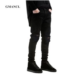 Hommes Noir Ripped Skinny Jeans Hip Hop swag Denim Rayé Biker Joggers pantalon Célèbre Marque Designer Pantalon 211108