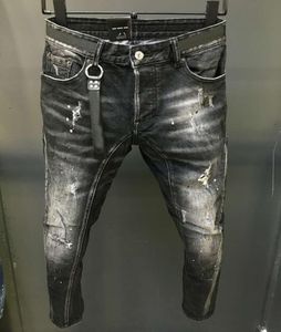 Heren zwarte skaterjeans Distressed Slim Fit Button Fly Designer Jeans maat 547825695