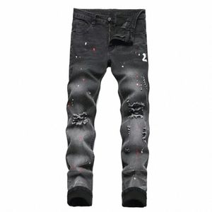 Hommes Noir Skinny Denim Spot Jeans Mâle Ripped Stretch Fit Jeans Hommes Pantalon Slim Fit Lg Pantalon Streetwear Pantalon Occasionnel Y0eD #