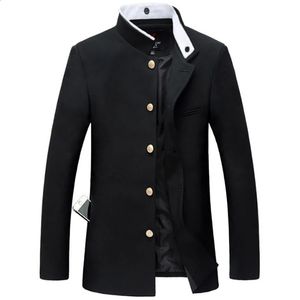 Chaqueta tipo túnica ajustada negra para hombre, chaqueta de un solo pecho, uniforme escolar japonés, abrigo universitario 240125