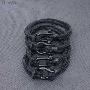 Pulsera de supervivencia en forma de U de acero inoxidable negro para hombre, pulsera de cuerda con grillete de emergencia para acampar al aire libre, joyería para mujer L230704