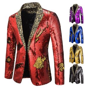 Hombres Blazer Shiny Lentejuelas Mantón Traje de cuello Hombres Boda Novio Cantante Prom Glitter Traje Chaqueta DJ Club Etapa Hombres Traje 220801