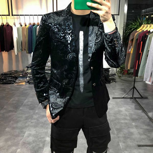 Hommes Blazers Casual Stage Mariage Costume Veste Homme Partie Hip Hop costume Fashion Printing Tuxedo Streetwear Costume Homme 210527