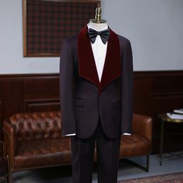Mannen Blazers Bruidegom Tuxedos Notched Big Reverel Groomsmen Custom Made Slim Fit Best Man Suit Bruiloft Heren Bruidegomspakken (jas + Pants)