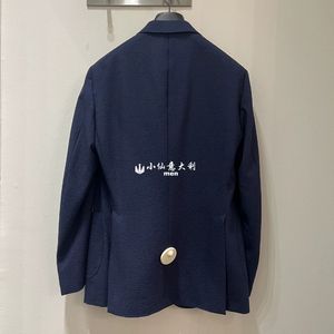 Men Blazers Winter Brioni Silk Wool Navy Blue Button Suit jas