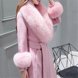 Мужское смешанное пальто 2023, осень-зима, модное пальто высокого класса, тонкое, тонкое, из тонкой шерсти, с воротником из искусственного меха, женское средней длины, 231128