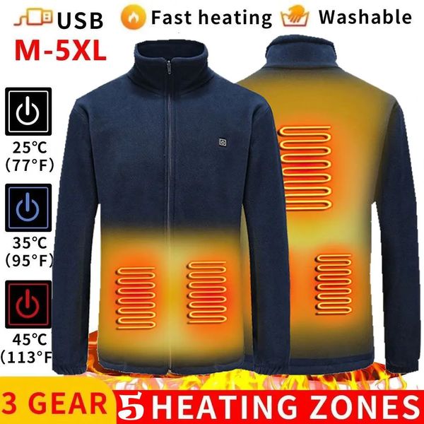 Veste polaire chauffante USB pour hommes, mélanges, veste chaude d'hiver, rembourrée, Thermostat intelligent, vêtements de couleur Pure, 2023, 231016