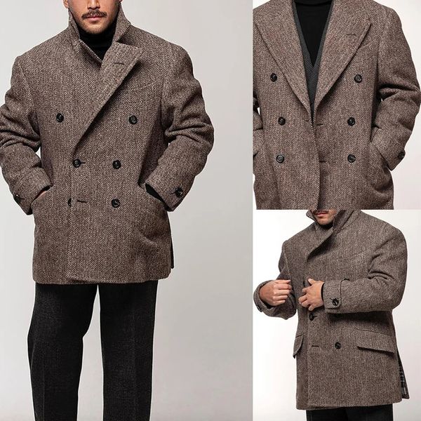 Hommes mélanges manteau pour hommes vestes mode Double boutonnage costumes costume mâle vêtements motif à chevrons décontracté homme Blazers 231202