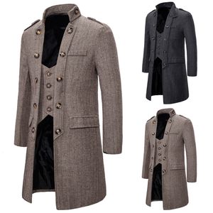 Hommes mélanges taille européenne manteau longueur moyenne hommes faux deux pièces chevrons tweed coupe-vent 230920