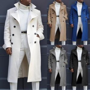 Hommes mélanges mode blanc longues vestes Trench pardessus manteau Double boutonnage manteaux Streetwear fête lâche Jacke 230725